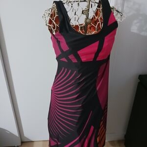 Sleeveless Mini Dress in Black and Fuchsia Graphic Print